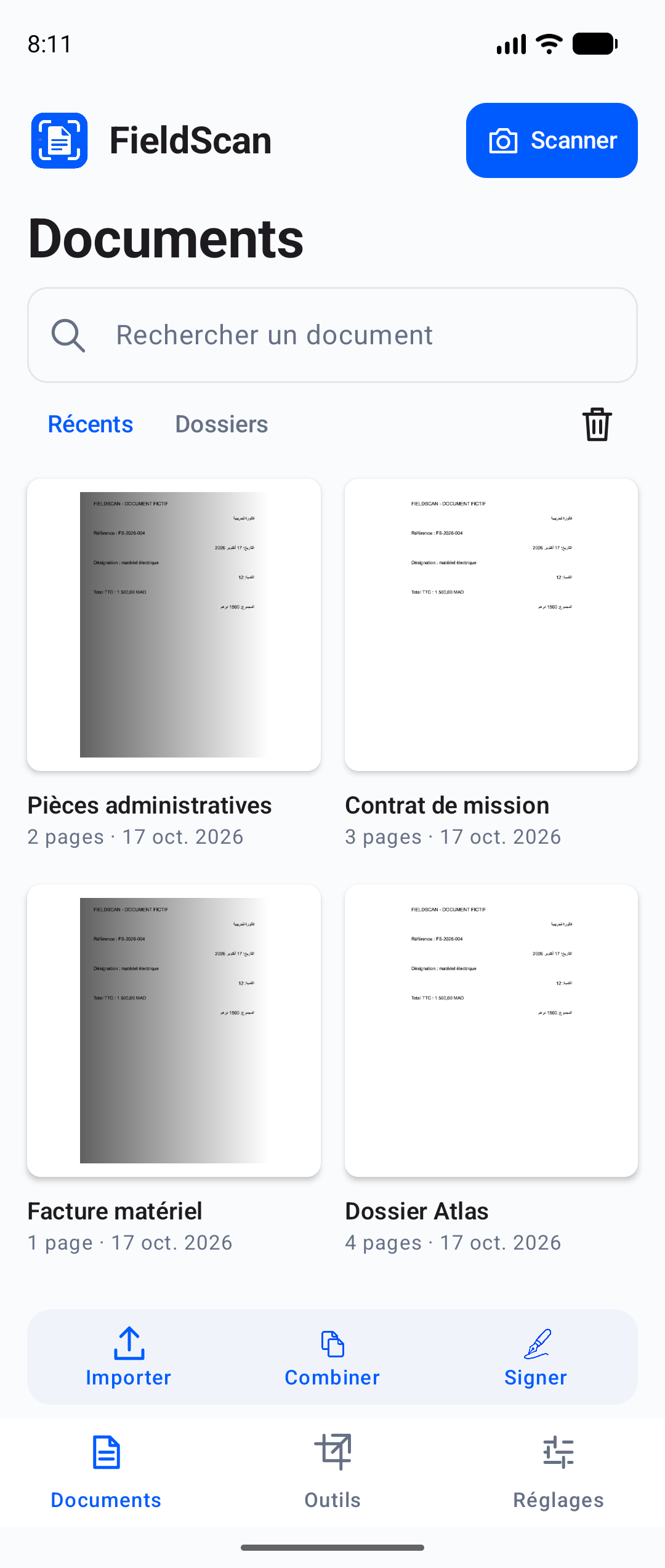 FieldScan : bibliothèque de documents de démonstration